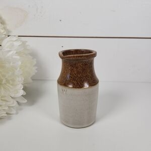Vintage Denby England White & Brown Stoneware Oil Jar, Creamer- Nature Core